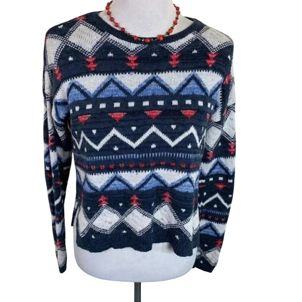 Hollister XS/S Geometric Print Cropped Sweater Long Sleeve Knit Pullover Top